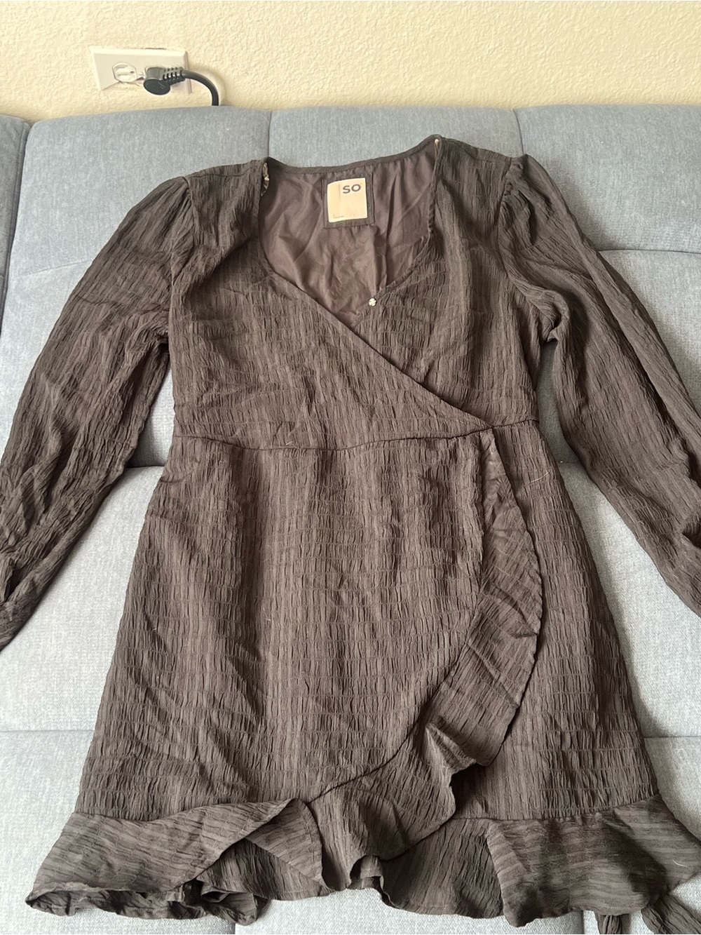 SO Women's Black Long-Sleeve Wrap Dress